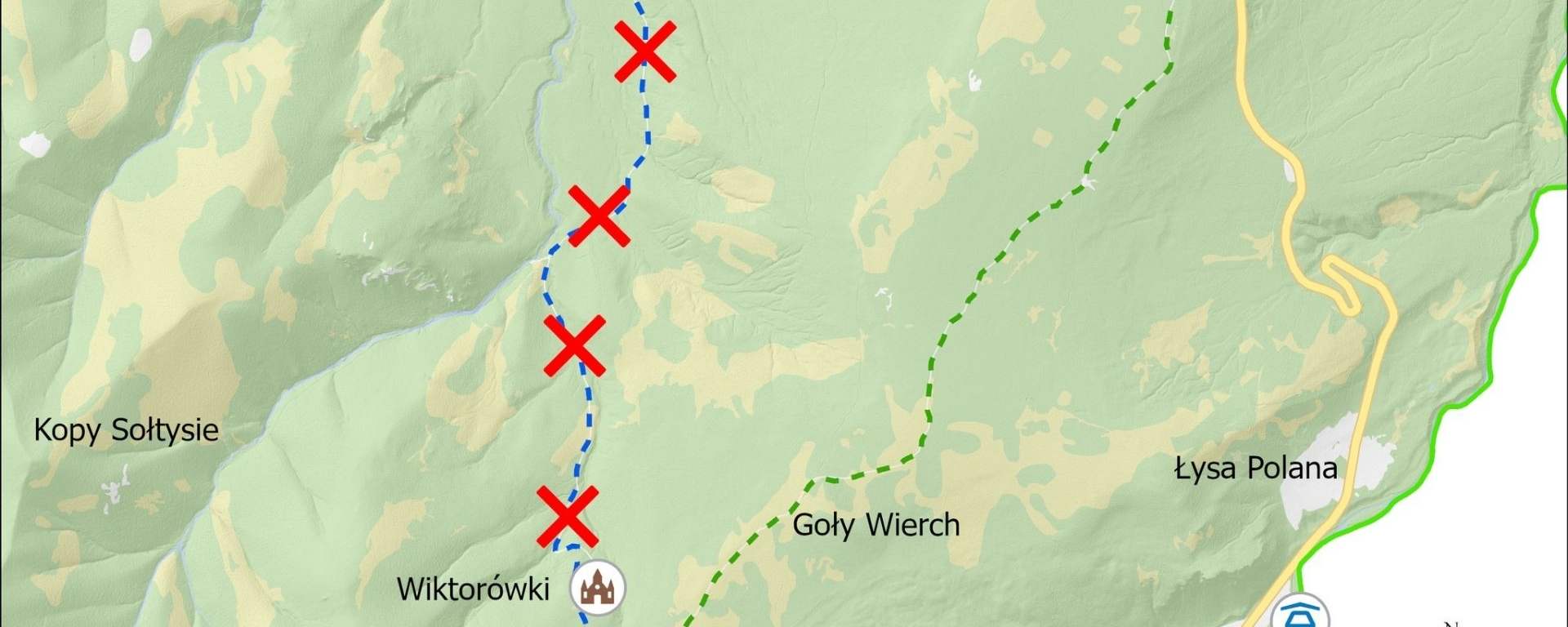 mapa szlaku Zazadnia - Wiktorówki
